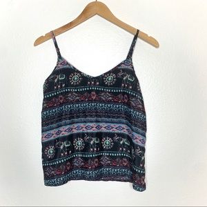 Hollister Black Boho Aztec Elephant Print Spaghetti Strap Crop Tank Top